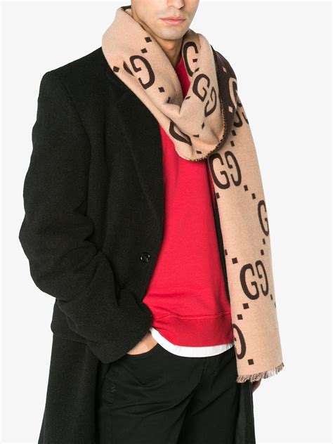 mens brown gucci scarf|gucci gg wool jacquard scarf.